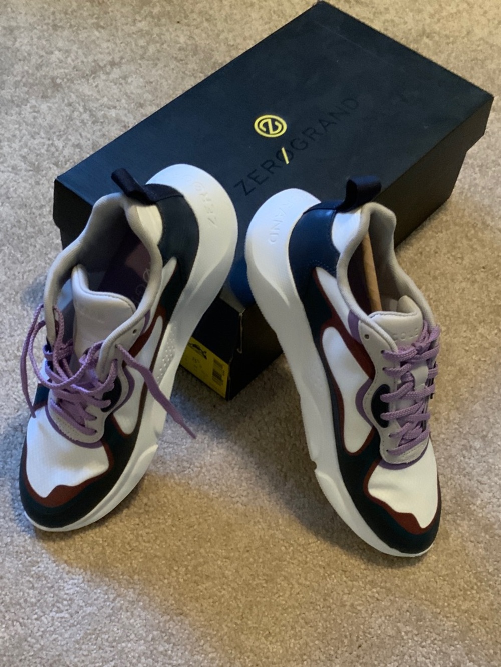 Cole Haan White Black Brown Athletic Sneakers with Purple Laces